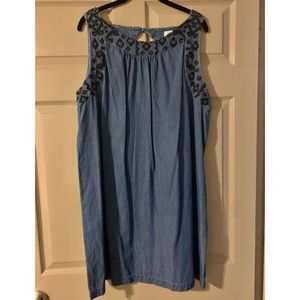 Chambray Shift Dress with Neckline Accents
